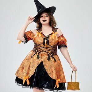 Xpluswear Design Plus Size Orange Witch Halloween Costume Size 2x NWT